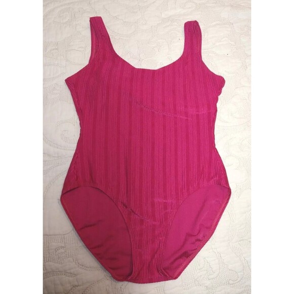 Vintage 90's Catalina Solid Hot Pink Swimsuit Size 1X - Picture 5 of 13